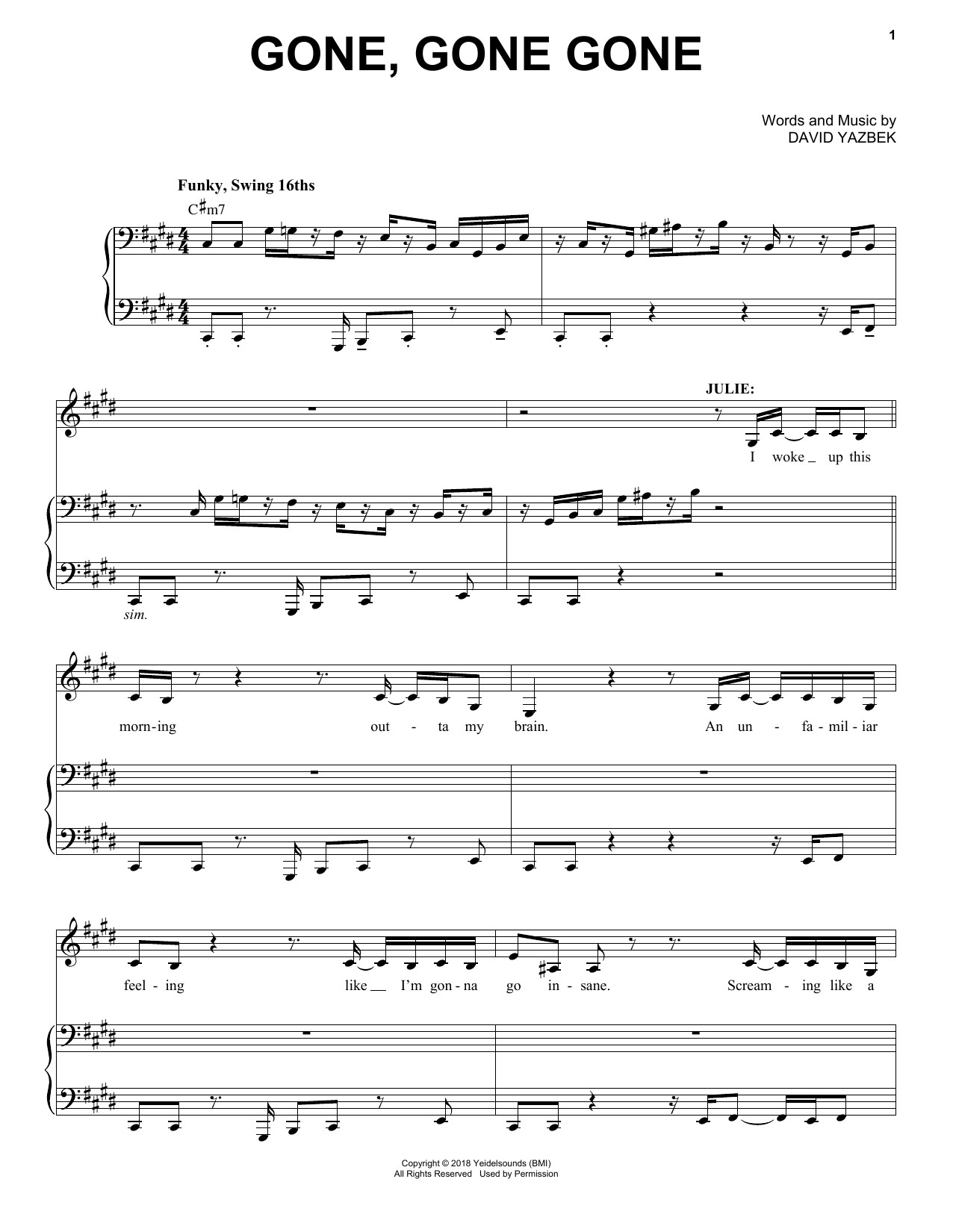 Download David Yazbek Gone, Gone, Gone (from the musical Tootsie) Sheet Music and learn how to play Piano & Vocal PDF digital score in minutes