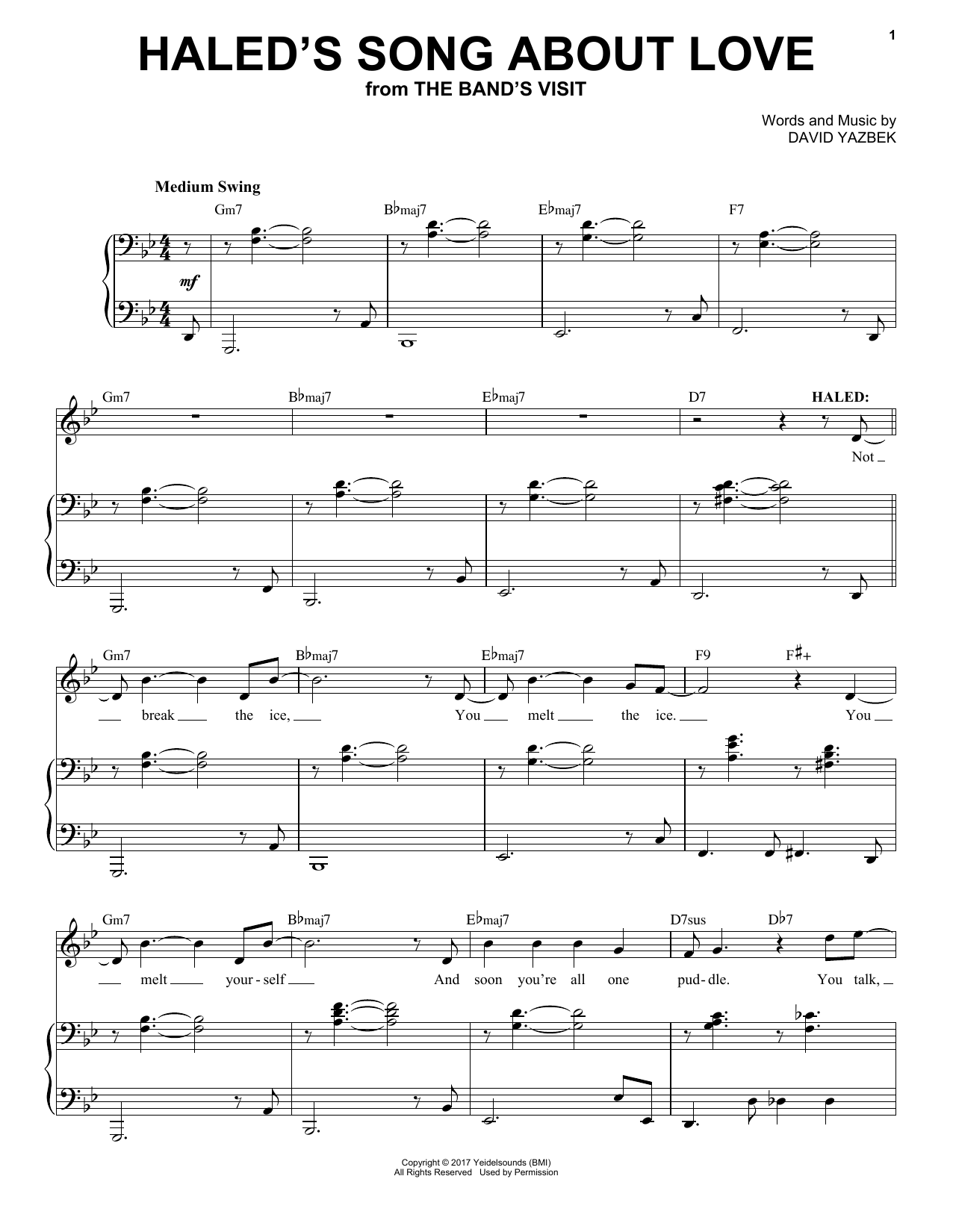 Download David Yazbek Haled's Song About Love Sheet Music and learn how to play Piano & Vocal PDF digital score in minutes