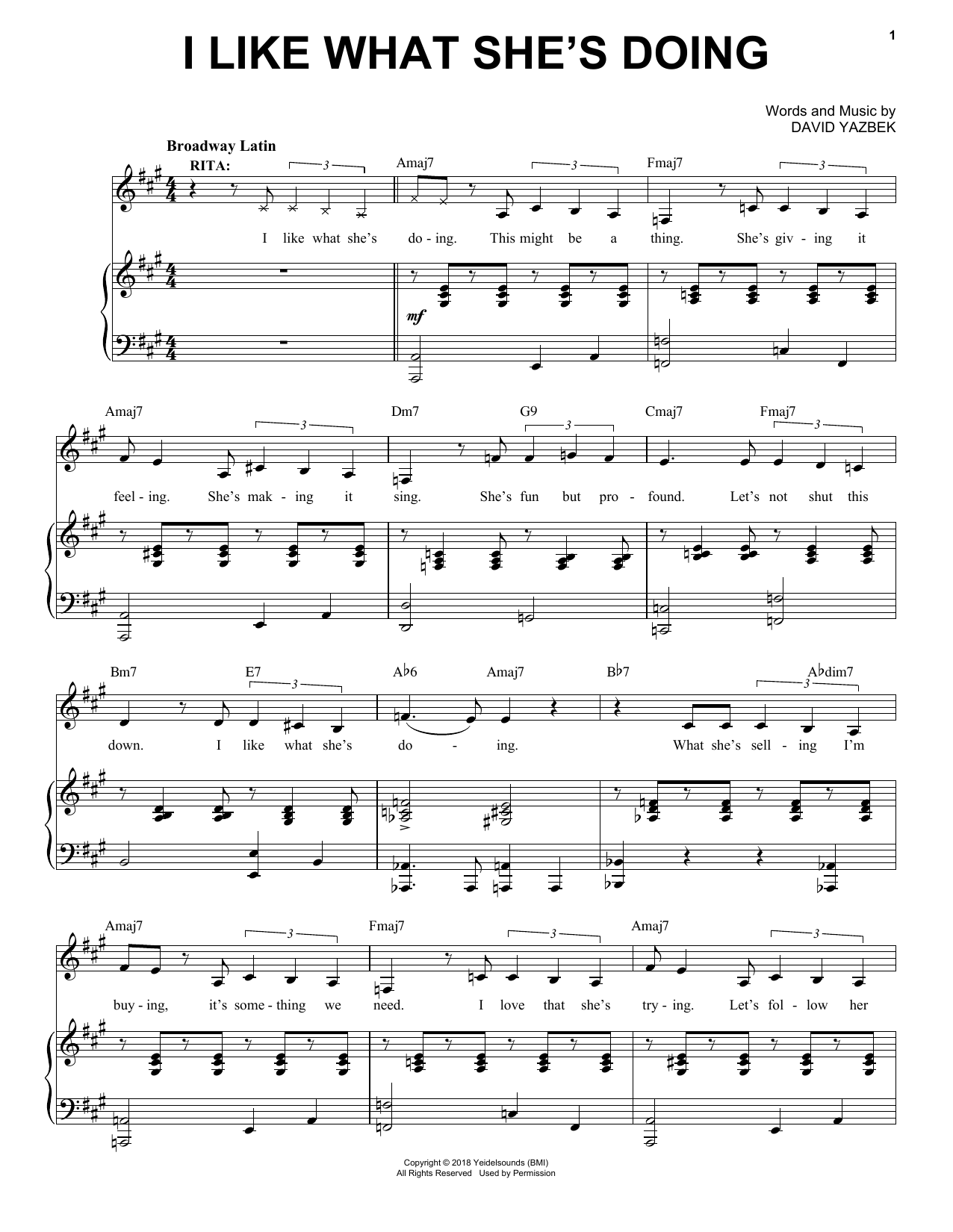 Download David Yazbek I Like What She's Doing (from the musical Tootsie) Sheet Music and learn how to play Piano & Vocal PDF digital score in minutes