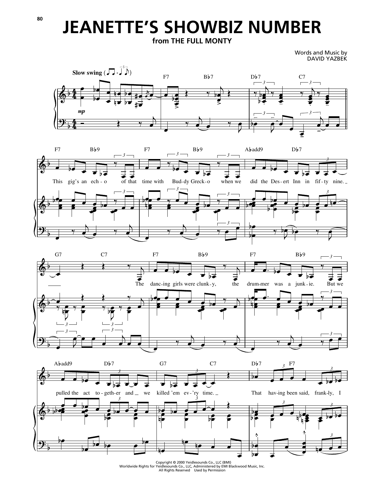 Download David Yazbek Jeanette's Showbiz Number (from The Full Monty) Sheet Music and learn how to play Piano, Vocal & Guitar Chords (Right-Hand Melody) PDF digital score in minutes