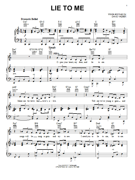 Download David Yazbek Lie To Me Sheet Music and learn how to play Piano, Vocal & Guitar (Right-Hand Melody) PDF digital score in minutes