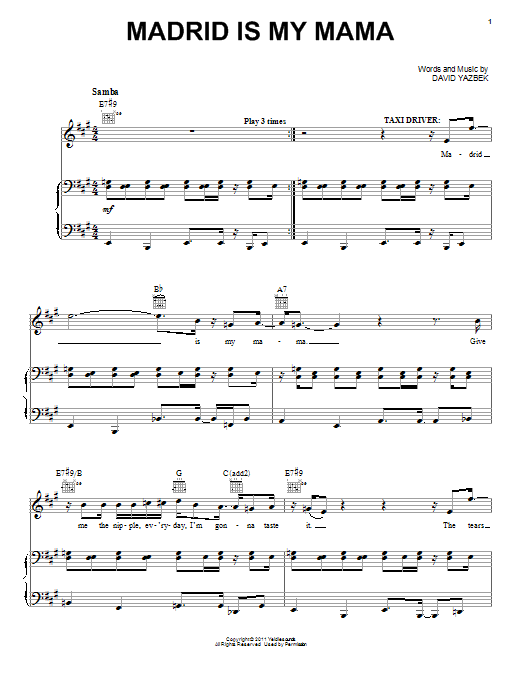 Download David Yazbek Madrid Is My Mama Sheet Music and learn how to play Piano, Vocal & Guitar (Right-Hand Melody) PDF digital score in minutes