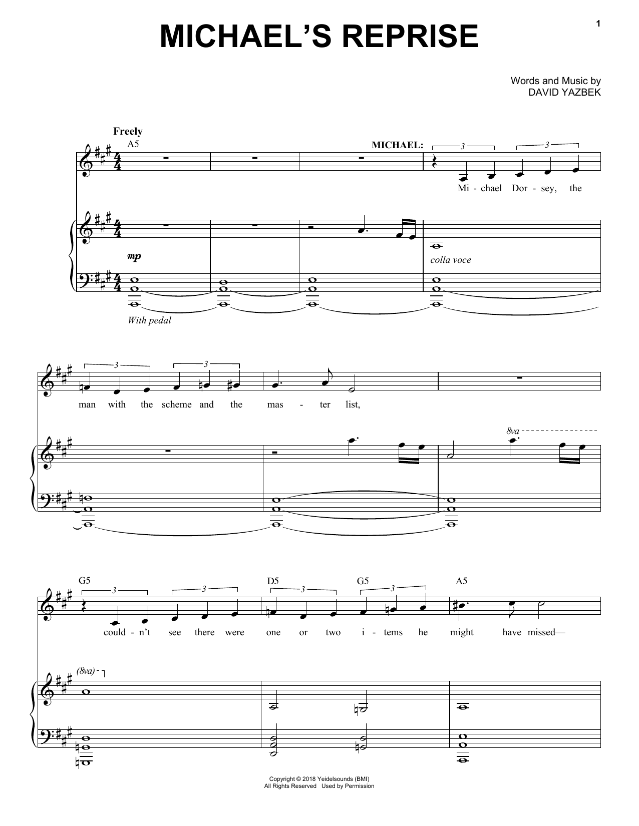 Download David Yazbek Michael's Reprise (from the musical Tootsie) Sheet Music and learn how to play Piano & Vocal PDF digital score in minutes