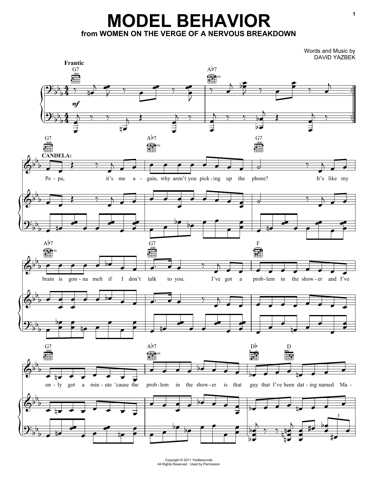 Download David Yazbek Model Behavior Sheet Music and learn how to play Piano, Vocal & Guitar (Right-Hand Melody) PDF digital score in minutes