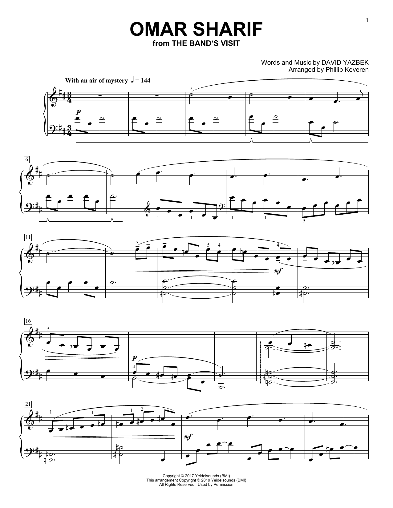 Download David Yazbek Omar Sharif [Classical version] (from The Band's Visit) (arr. Phillip Keveren) Sheet Music and learn how to play Piano Solo PDF digital score in minutes