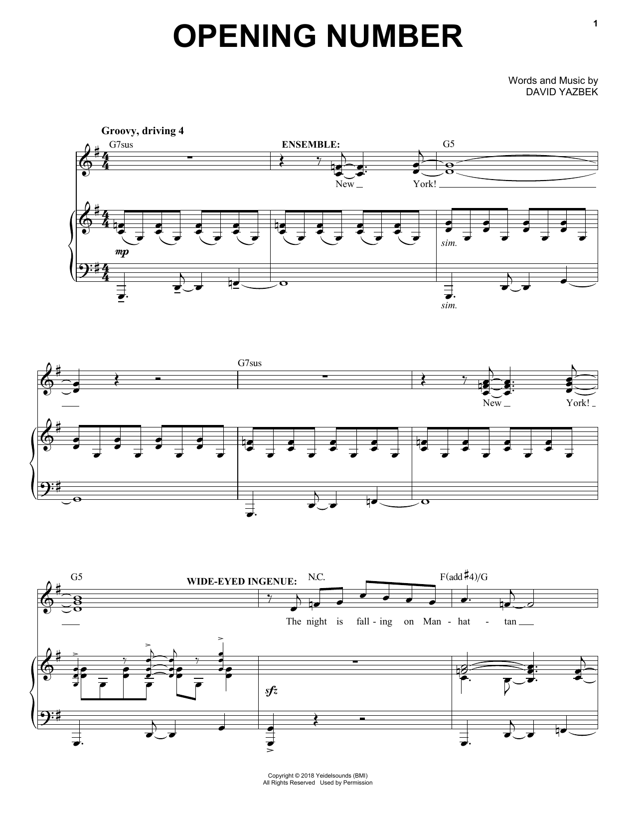 Download David Yazbek Opening Number (from the musical Tootsie) Sheet Music and learn how to play Piano & Vocal PDF digital score in minutes