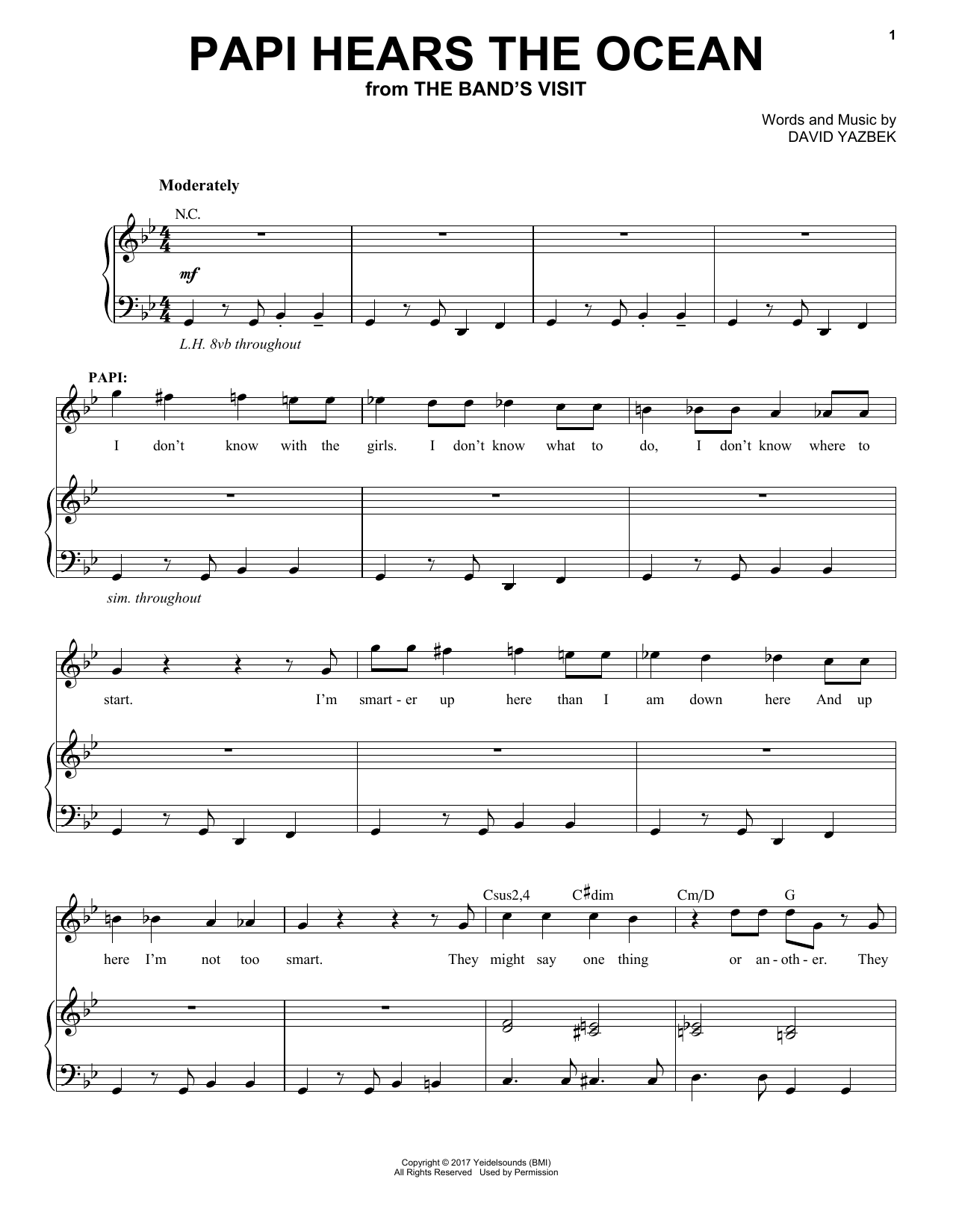 Download David Yazbek Papi Hears The Ocean Sheet Music and learn how to play Piano & Vocal PDF digital score in minutes