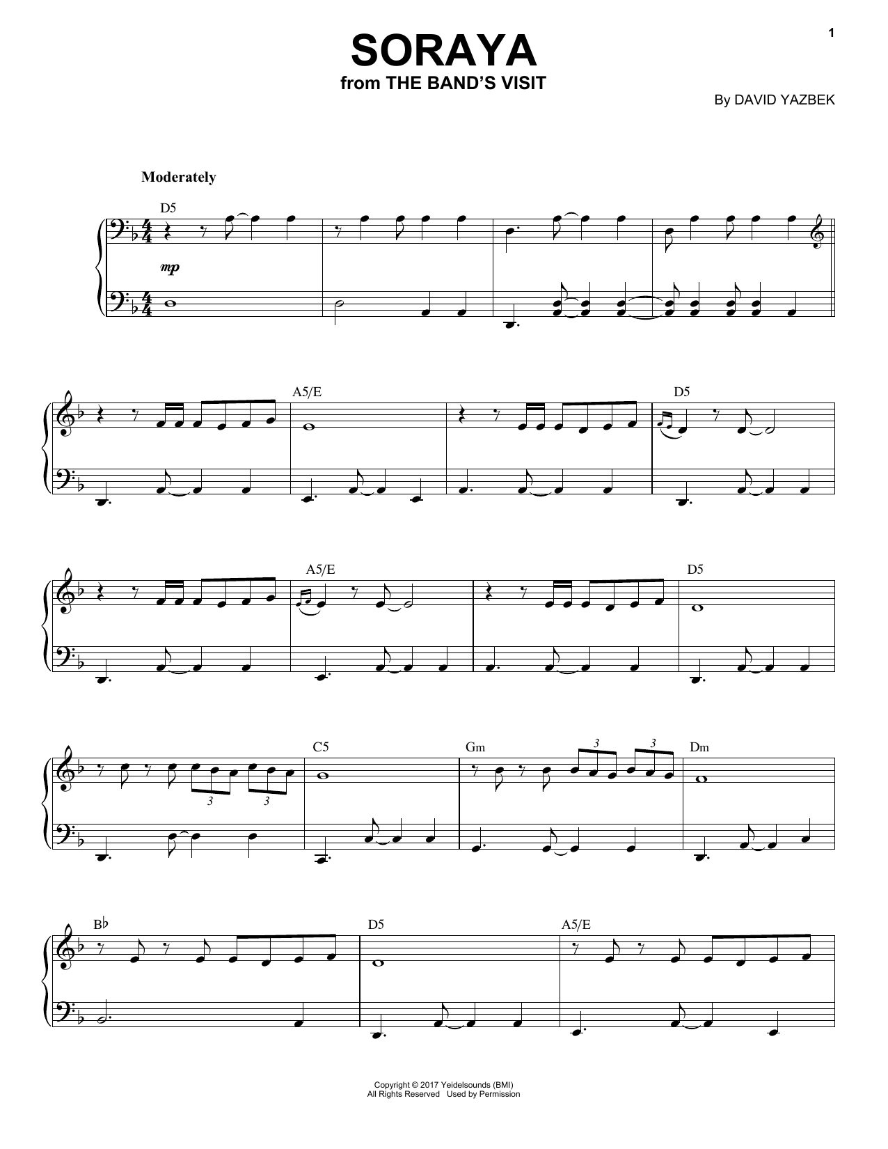 Download David Yazbek Soraya Sheet Music and learn how to play Piano Solo PDF digital score in minutes