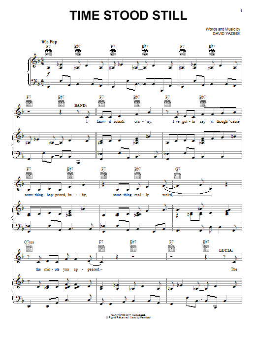 Download David Yazbek Time Stood Still Sheet Music and learn how to play Piano, Vocal & Guitar (Right-Hand Melody) PDF digital score in minutes