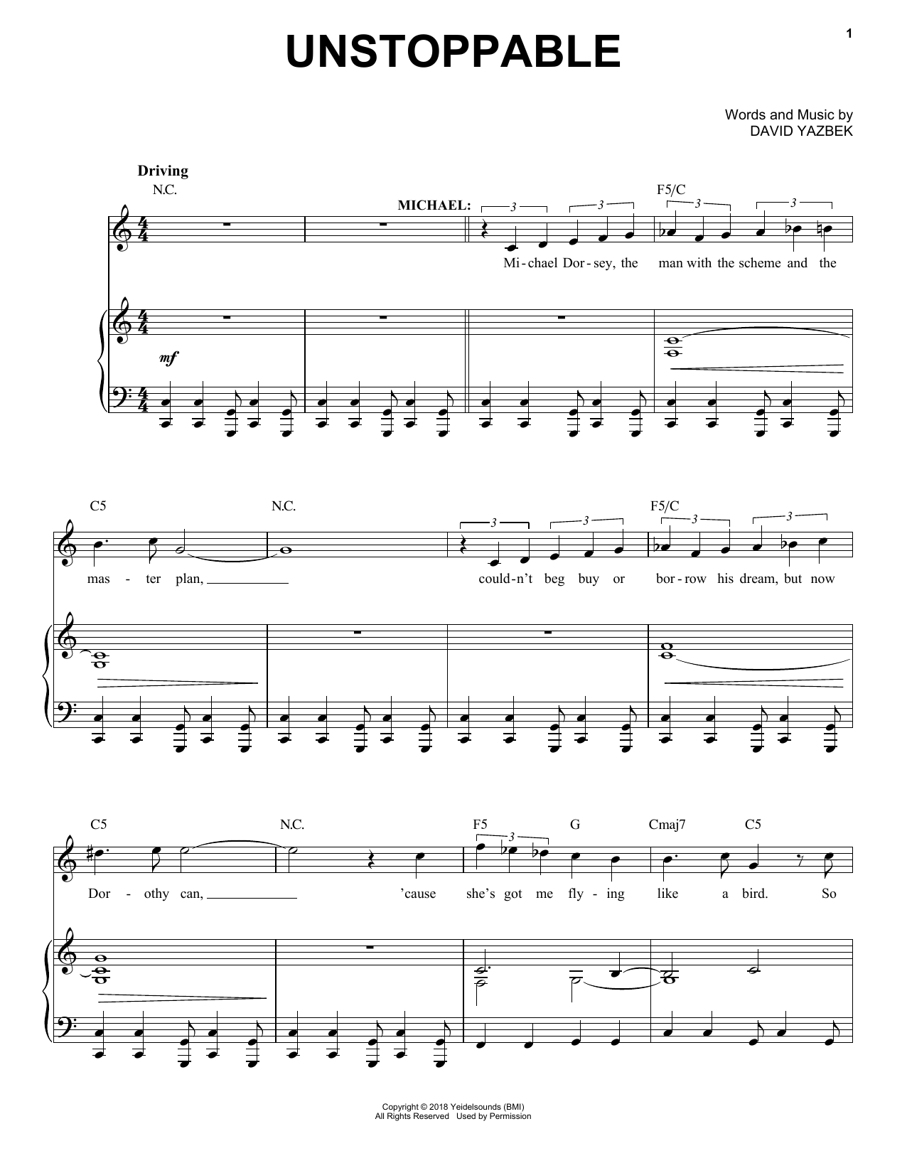 Download David Yazbek Unstoppable (from the musical Tootsie) Sheet Music and learn how to play Piano & Vocal PDF digital score in minutes