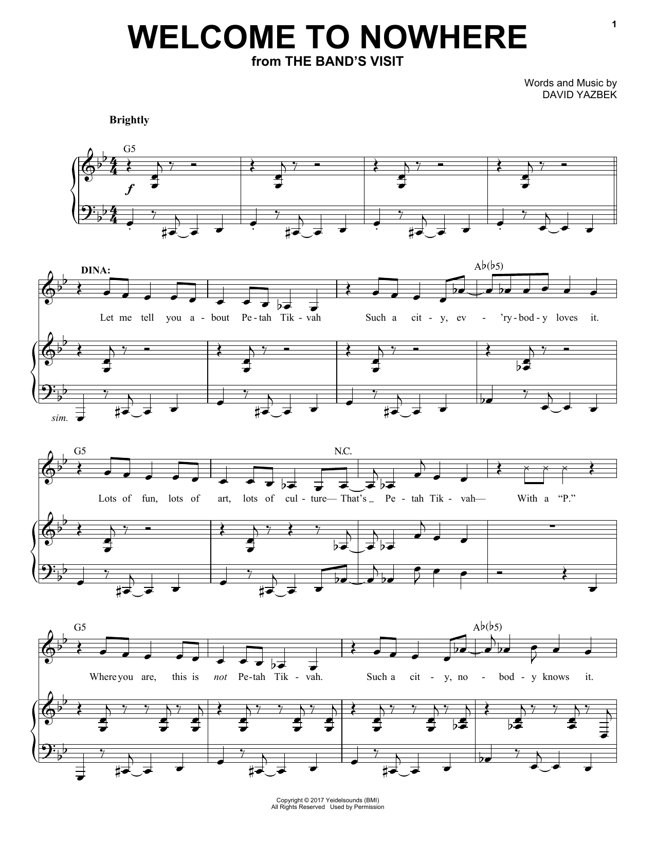Download David Yazbek Welcome To Nowhere Sheet Music and learn how to play Piano & Vocal PDF digital score in minutes