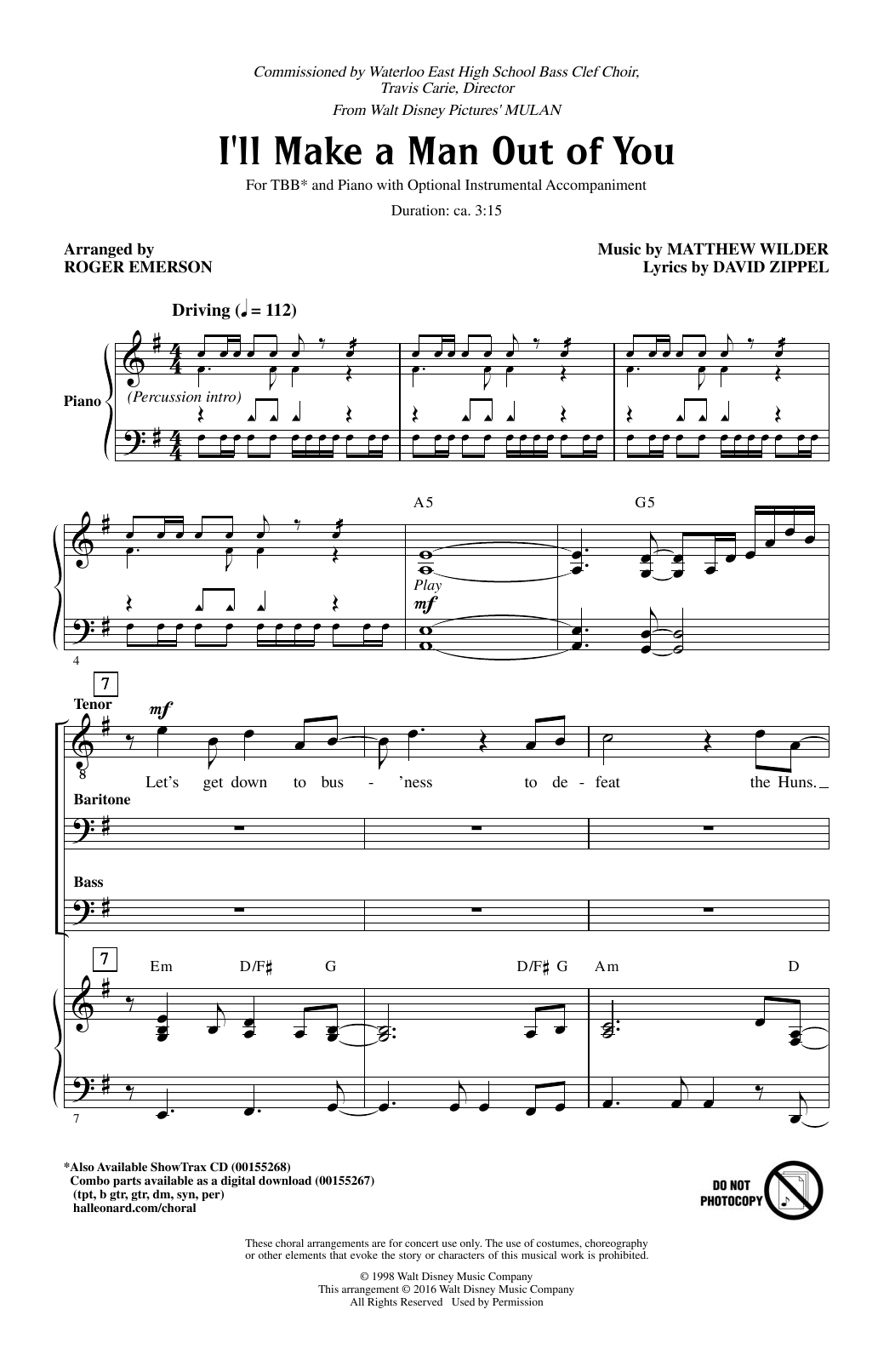 Download Roger Emerson I'll Make A Man Out Of You Sheet Music and learn how to play TBB PDF digital score in minutes