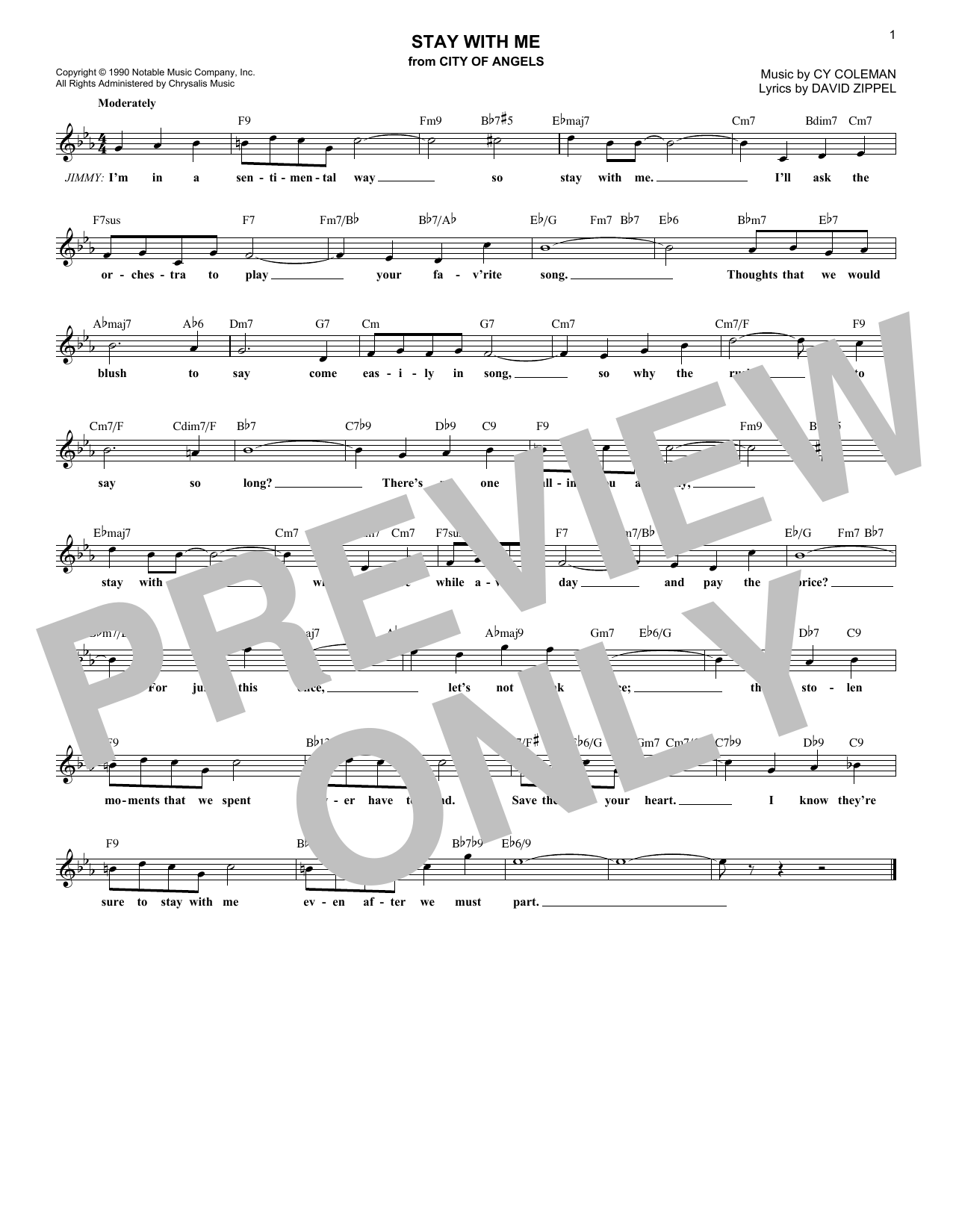 Download David Zippel Stay With Me Sheet Music and learn how to play Melody Line, Lyrics & Chords PDF digital score in minutes