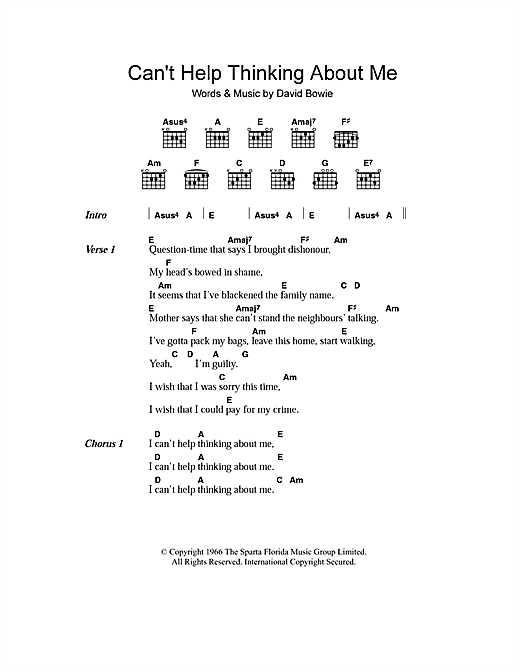 Download David Bowie Can't Help Thinking About Me Sheet Music and learn how to play Lyrics & Chords PDF digital score in minutes