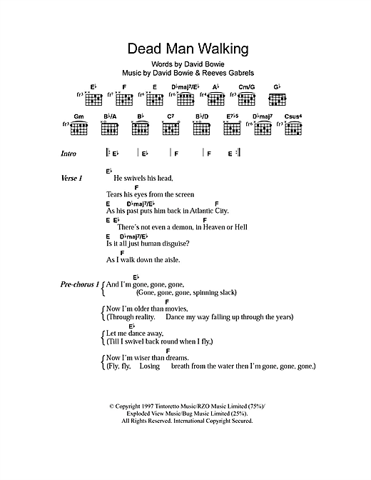 Download David Bowie Dead Man Walking Sheet Music and learn how to play Lyrics & Chords PDF digital score in minutes