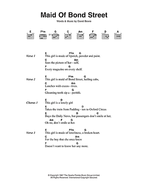 Download David Bowie Maid Of Bond Street Sheet Music and learn how to play Lyrics & Chords PDF digital score in minutes