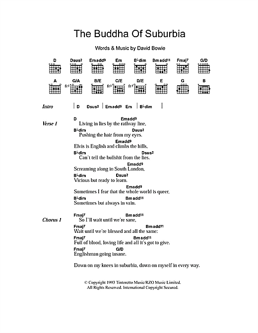 Download David Bowie The Buddha Of Suburbia Sheet Music and learn how to play Lyrics & Chords PDF digital score in minutes