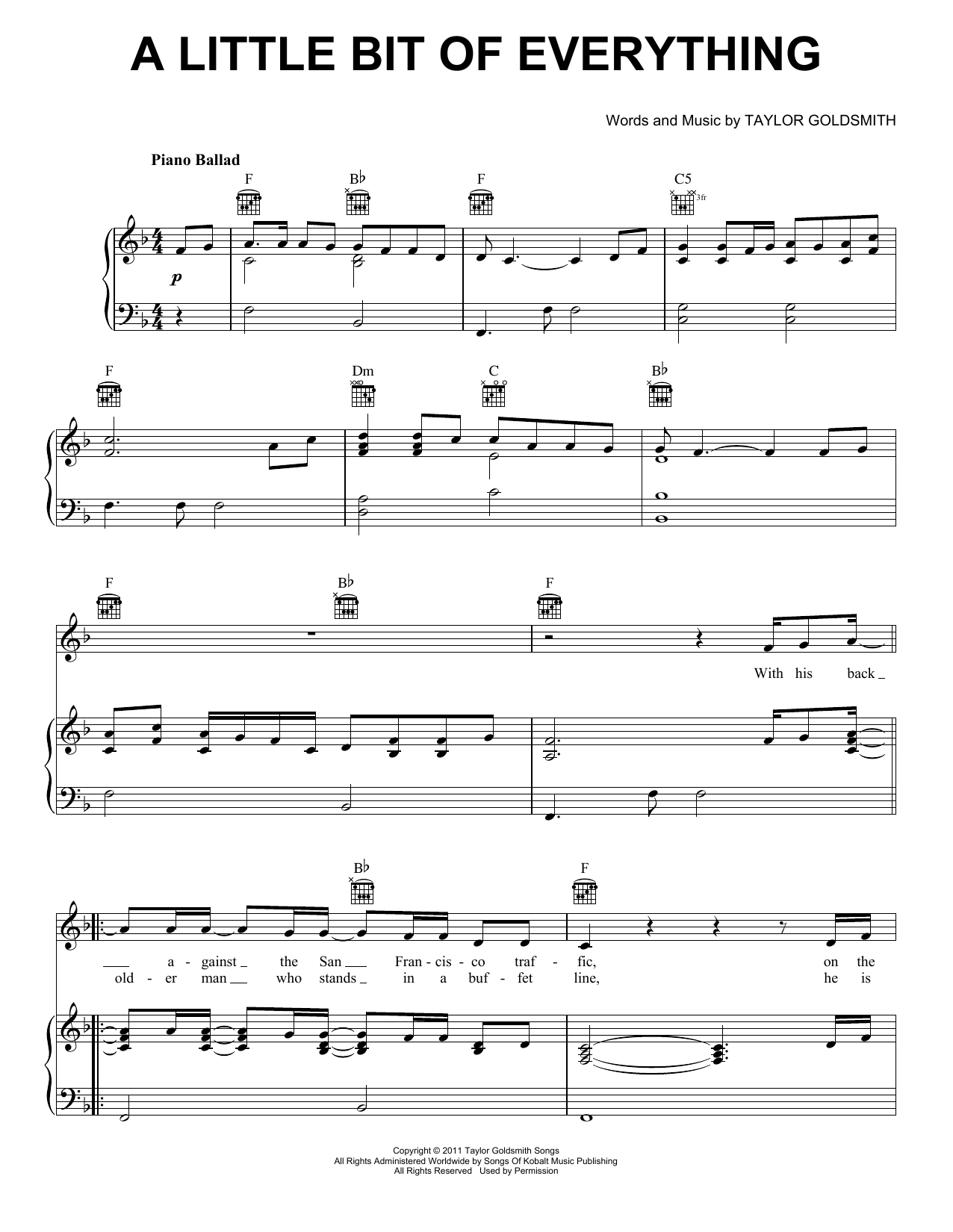 Download Dawes A Little Bit Of Everything Sheet Music and learn how to play Piano, Vocal & Guitar Chords (Right-Hand Melody) PDF digital score in minutes