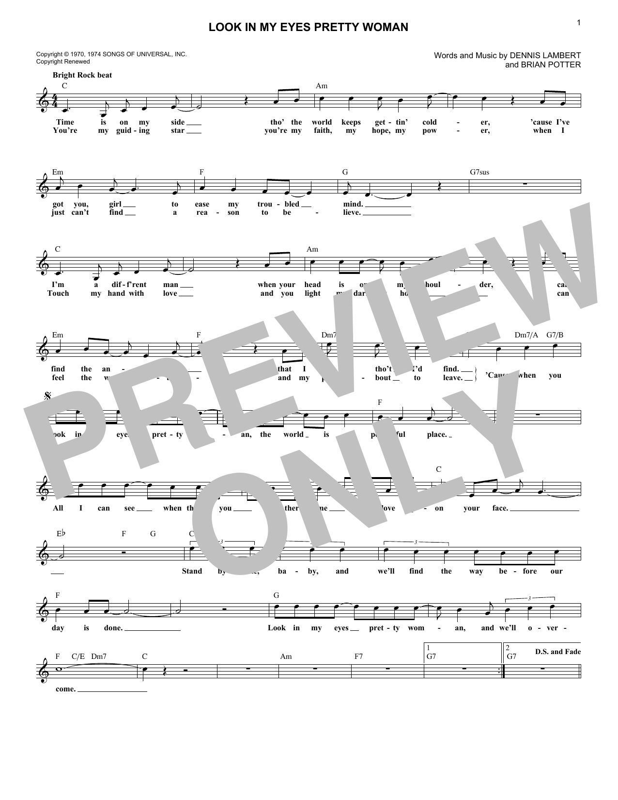 Download Dawn Look In My Eyes Pretty Woman Sheet Music and learn how to play Melody Line, Lyrics & Chords PDF digital score in minutes