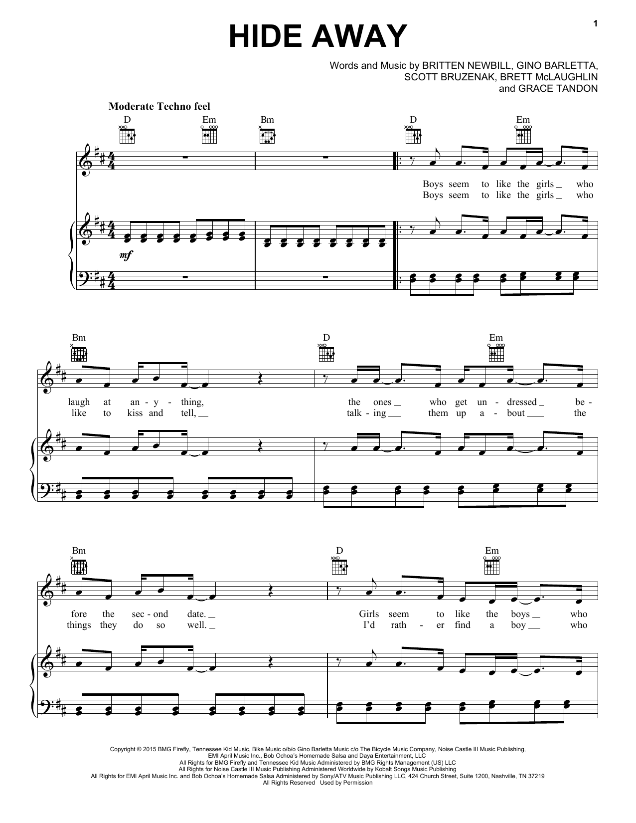 Download Daya Hide Away Sheet Music and learn how to play Piano, Vocal & Guitar (Right-Hand Melody) PDF digital score in minutes