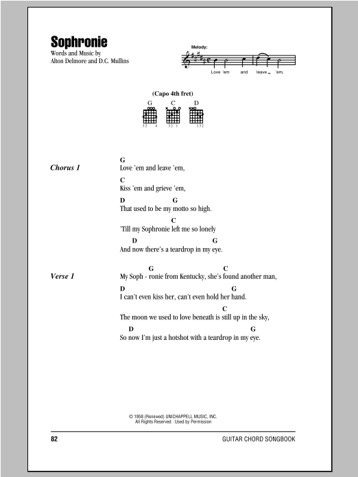 Download D.C. Mullins Sophronie Sheet Music and learn how to play Lyrics & Chords PDF digital score in minutes