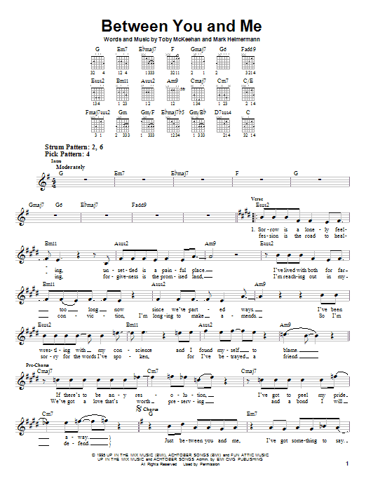 Download dc Talk Between You And Me Sheet Music and learn how to play Piano, Vocal & Guitar (Right-Hand Melody) PDF digital score in minutes