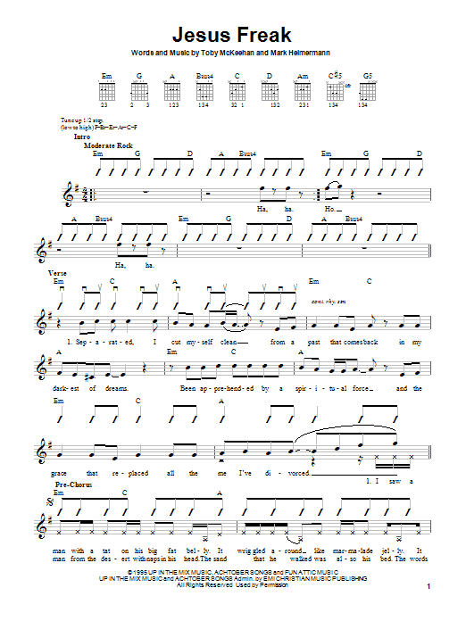 Download dc Talk Jesus Freak Sheet Music and learn how to play Easy Guitar PDF digital score in minutes