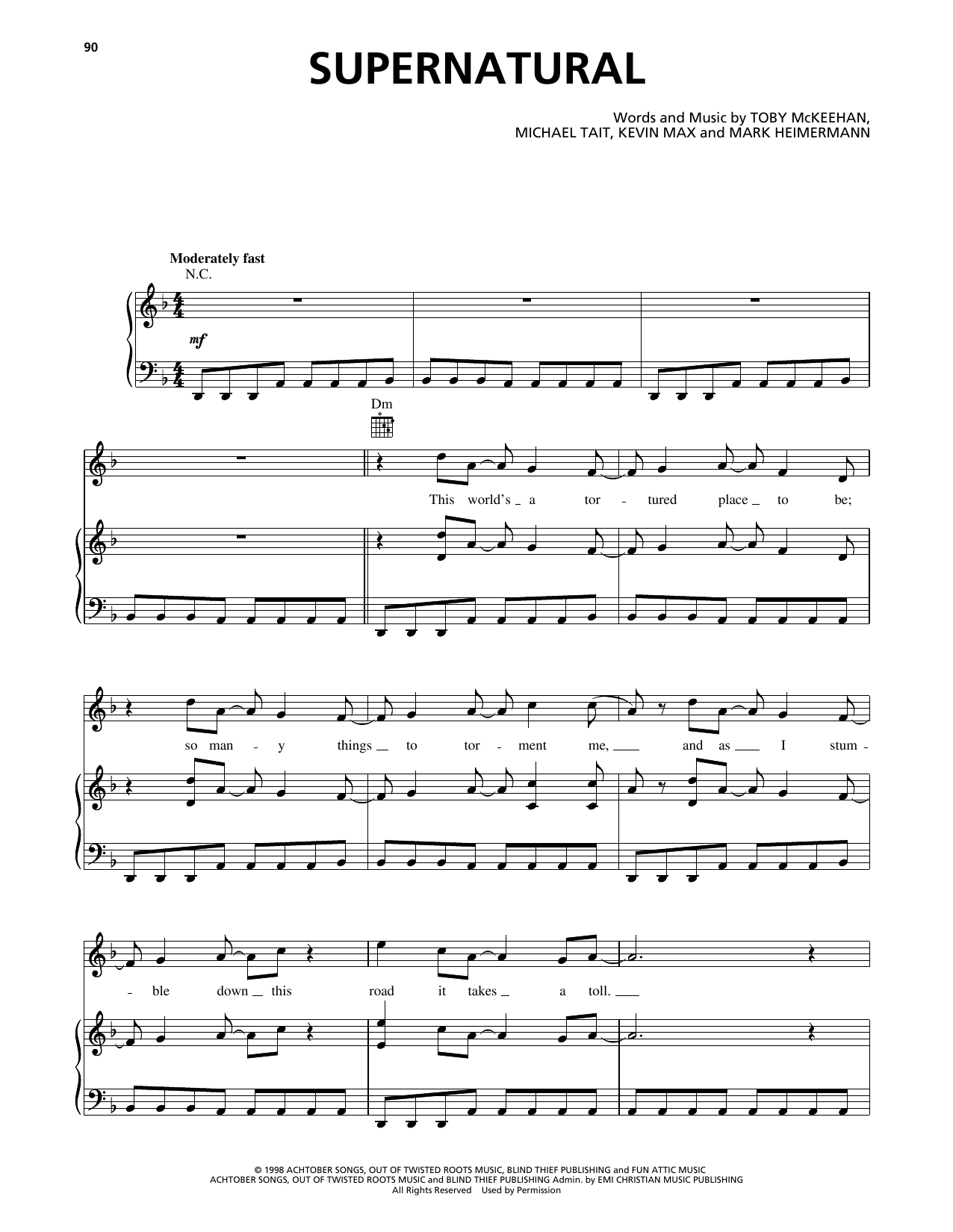 Download dc Talk Supernatural Sheet Music and learn how to play Piano, Vocal & Guitar (Right-Hand Melody) PDF digital score in minutes