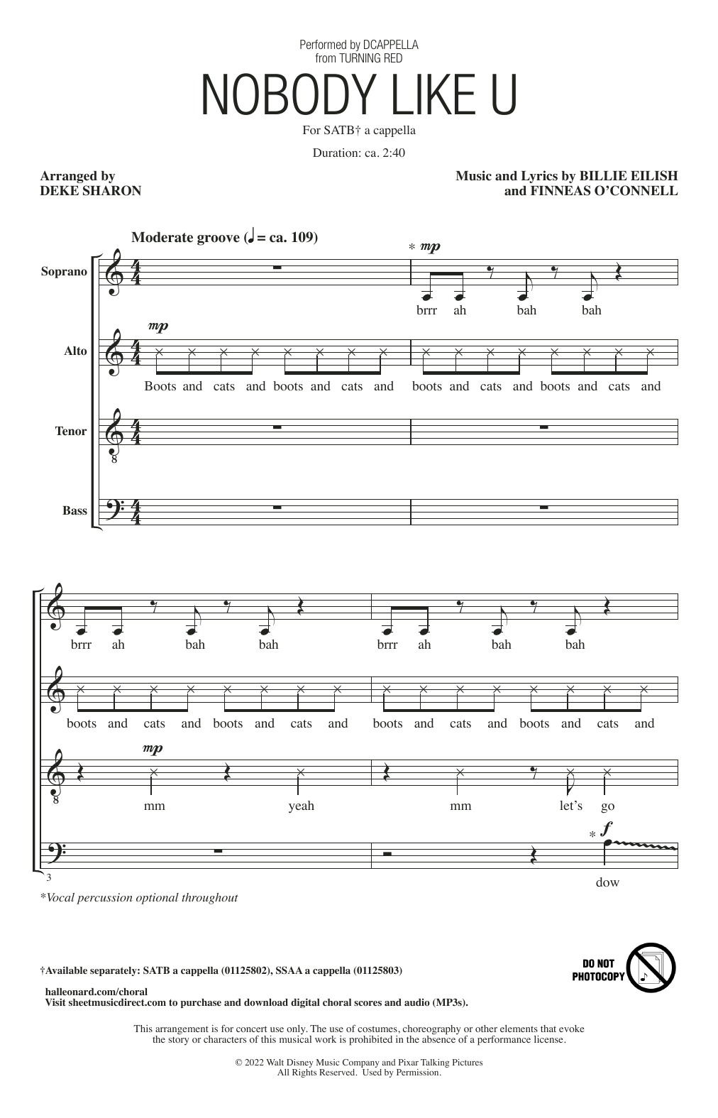 Download DCappella Nobody Like U (from Turning Red) (arr. Deke Sharon) Sheet Music and learn how to play SSAA Choir PDF digital score in minutes