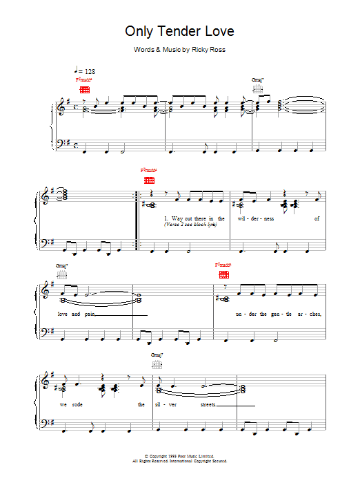 Download Deacon Blue Only Tender Love Sheet Music and learn how to play Piano, Vocal & Guitar (Right-Hand Melody) PDF digital score in minutes