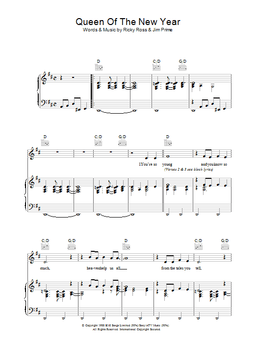 Download Deacon Blue Queen Of The New Year Sheet Music and learn how to play Piano, Vocal & Guitar (Right-Hand Melody) PDF digital score in minutes