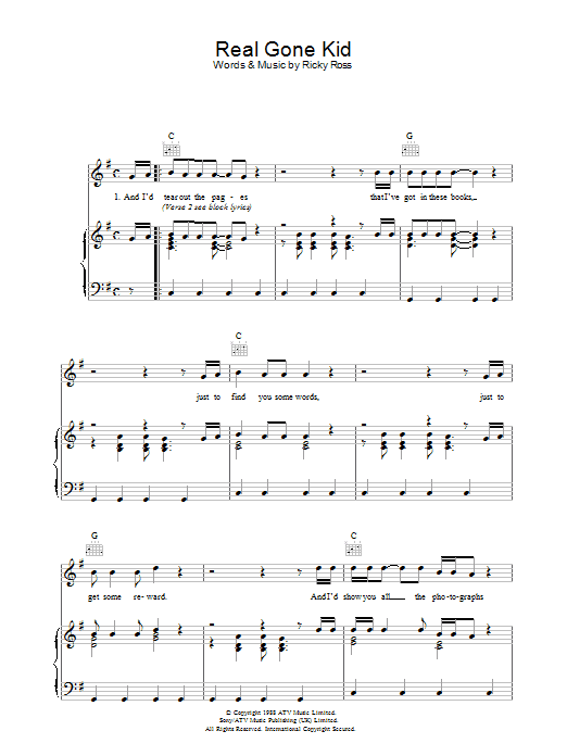 Download Deacon Blue Real Gone Kid Sheet Music and learn how to play Lyrics & Chords PDF digital score in minutes