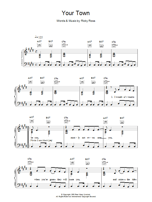 Download Deacon Blue Your Town Sheet Music and learn how to play Piano, Vocal & Guitar (Right-Hand Melody) PDF digital score in minutes