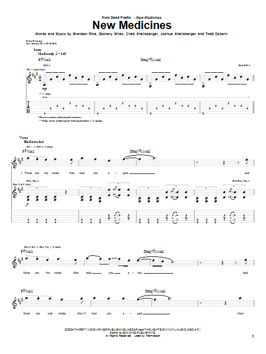 Download Dead Poetic New Medicines Sheet Music and learn how to play Guitar Tab PDF digital score in minutes