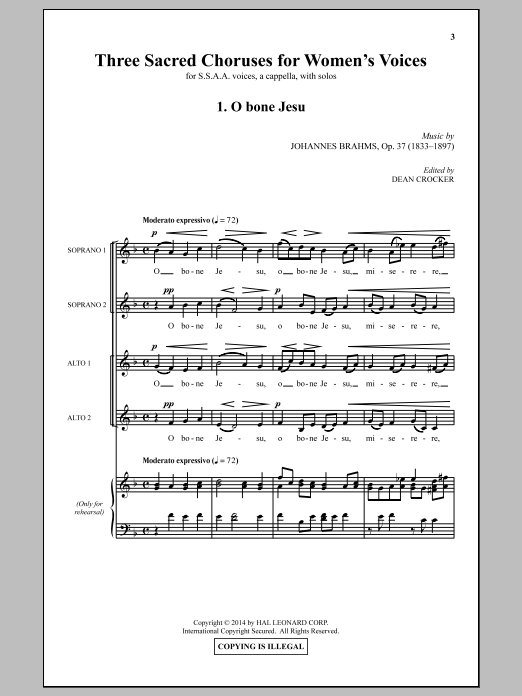Download Dean Crocker Three Sacred Choruses For Women's Voices Sheet Music and learn how to play SSA PDF digital score in minutes