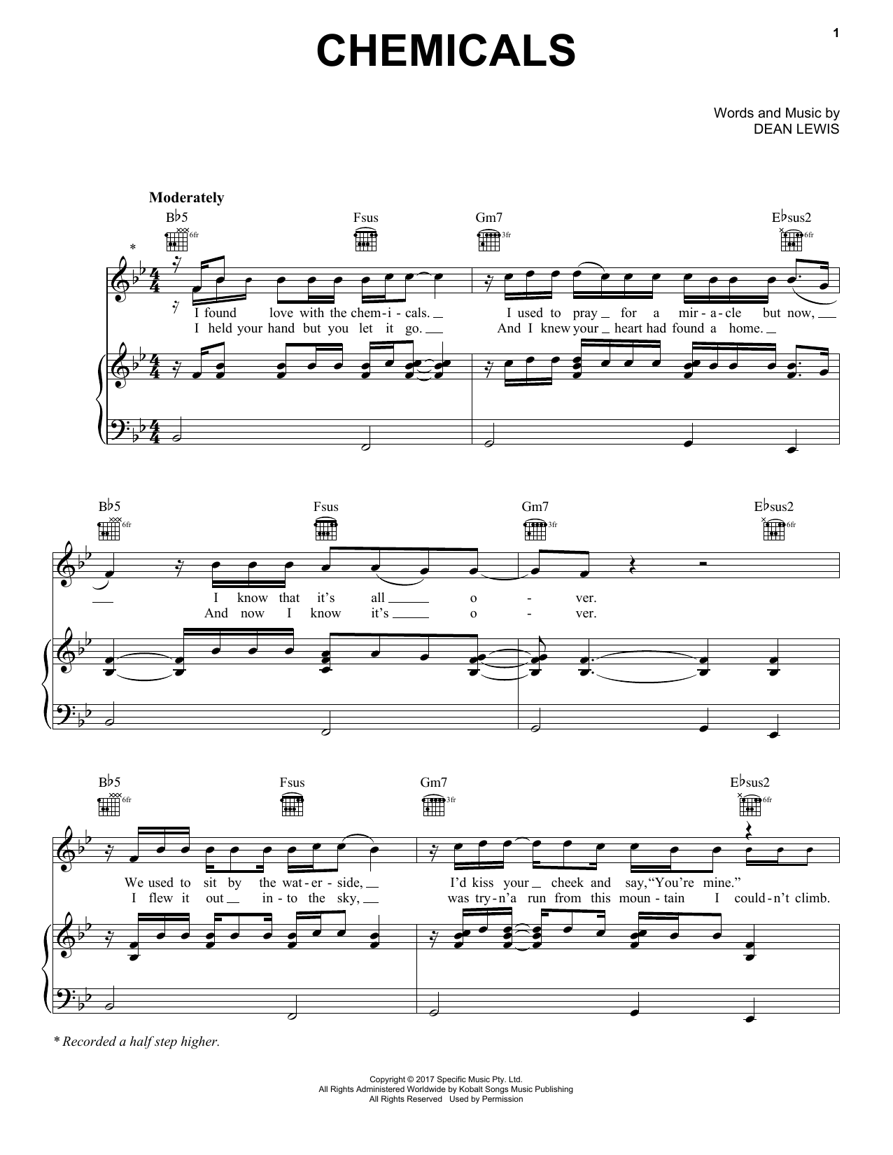Download Dean Lewis Chemicals Sheet Music and learn how to play Piano, Vocal & Guitar Chords (Right-Hand Melody) PDF digital score in minutes