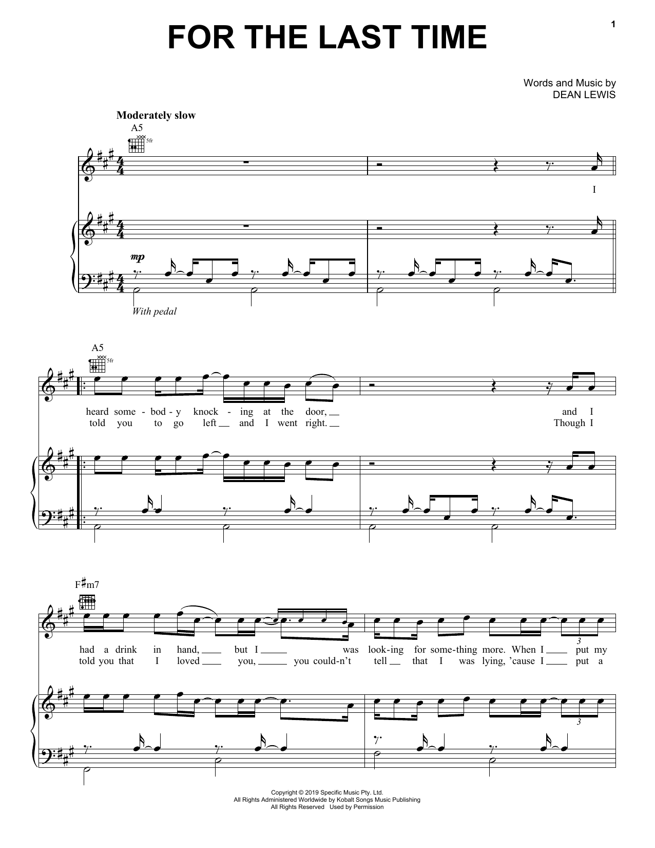 Download Dean Lewis For The Last Time Sheet Music and learn how to play Piano, Vocal & Guitar Chords (Right-Hand Melody) PDF digital score in minutes