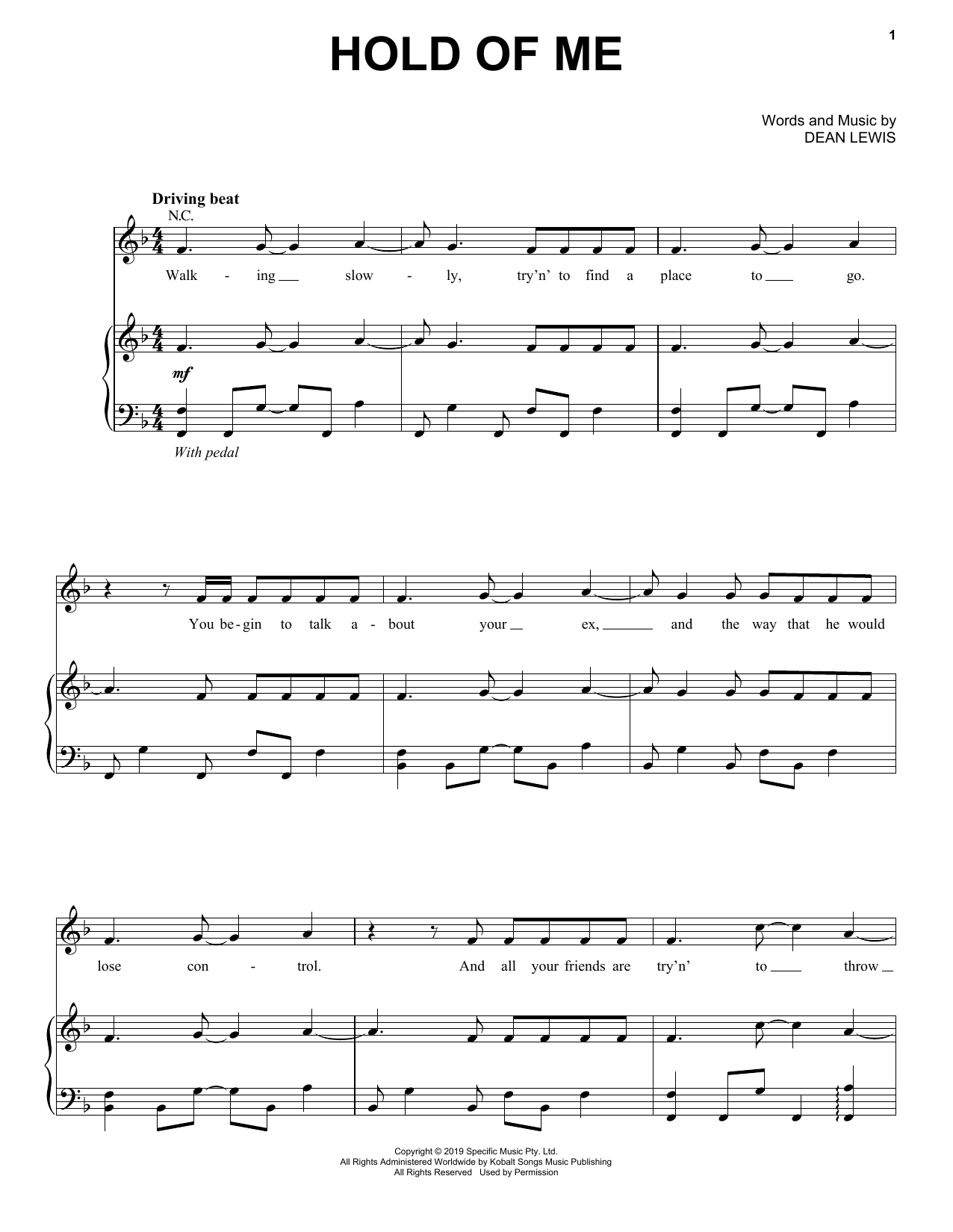 Download Dean Lewis Hold Of Me Sheet Music and learn how to play Piano, Vocal & Guitar Chords (Right-Hand Melody) PDF digital score in minutes