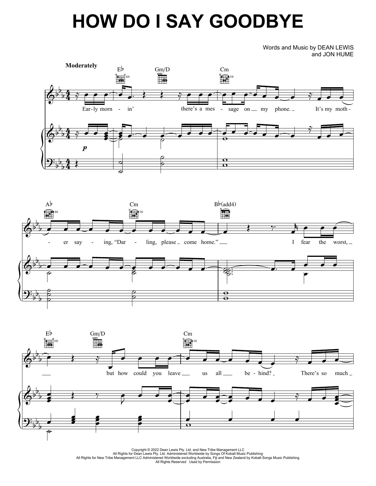 Download Dean Lewis How Do I Say Goodbye Sheet Music and learn how to play Piano, Vocal & Guitar Chords (Right-Hand Melody) PDF digital score in minutes