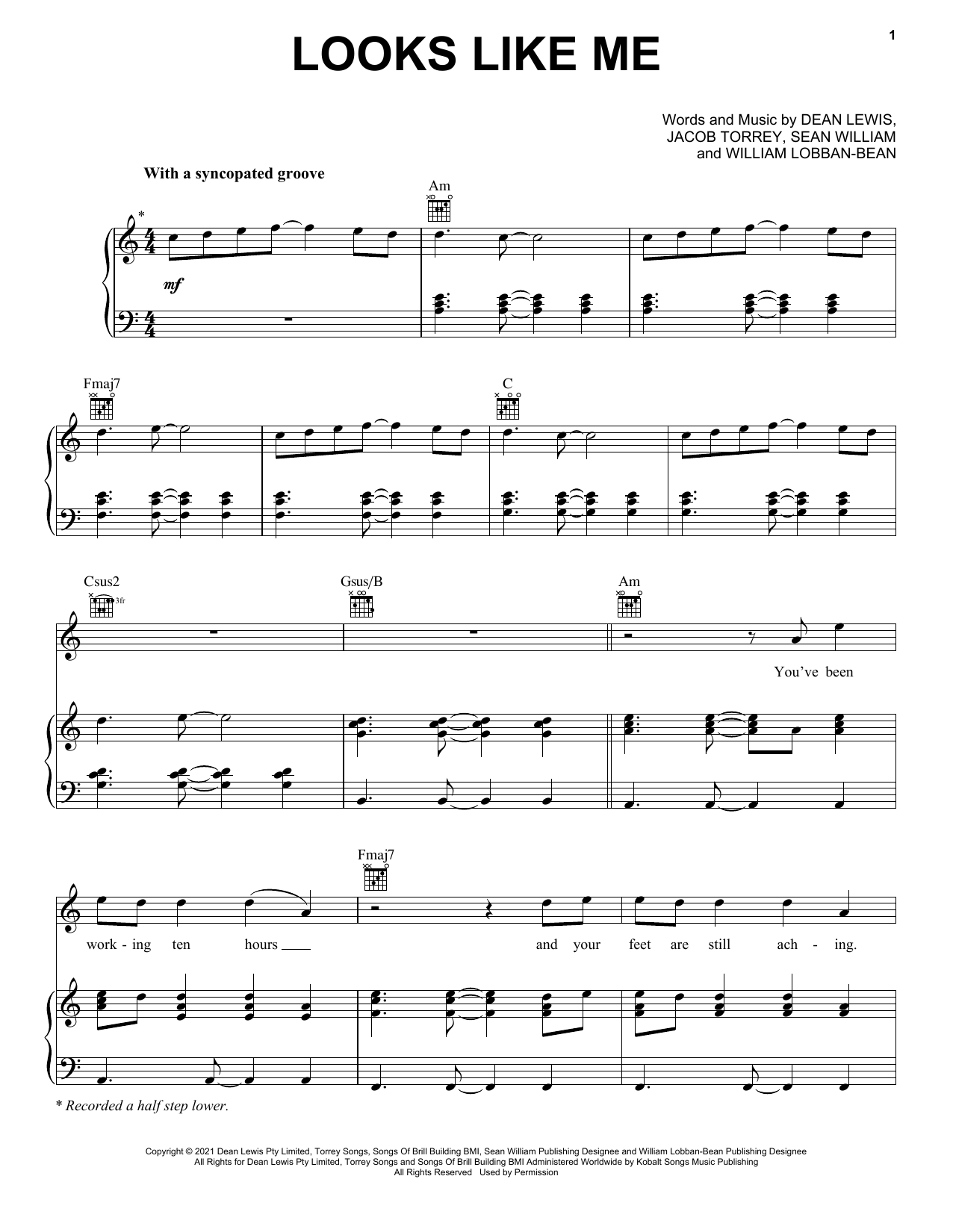 Download Dean Lewis Looks Like Me Sheet Music and learn how to play Piano, Vocal & Guitar Chords (Right-Hand Melody) PDF digital score in minutes