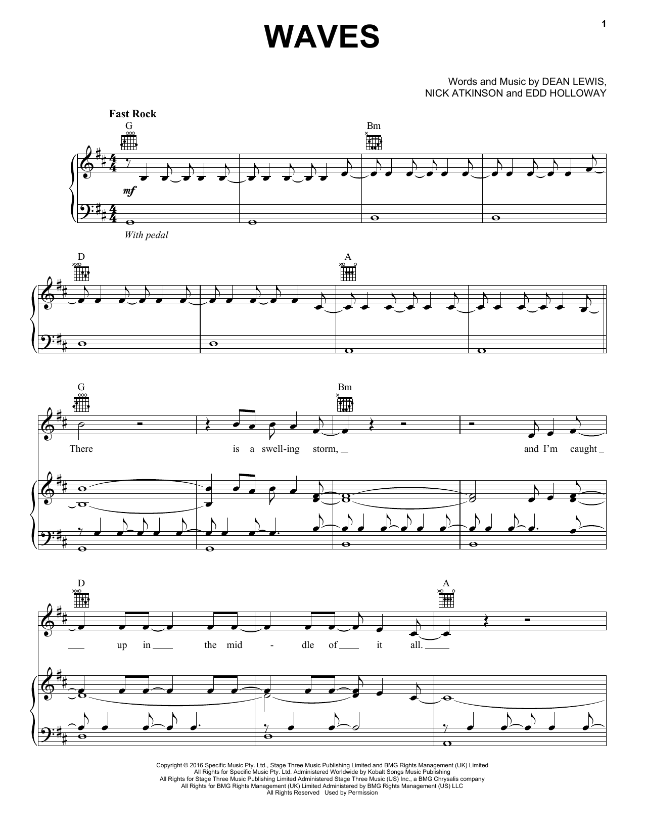 Download Dean Lewis Waves Sheet Music and learn how to play Piano, Vocal & Guitar Chords (Right-Hand Melody) PDF digital score in minutes