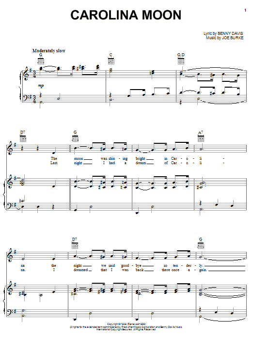 Download Dean Martin Carolina Moon Sheet Music and learn how to play Piano, Vocal & Guitar (Right-Hand Melody) PDF digital score in minutes