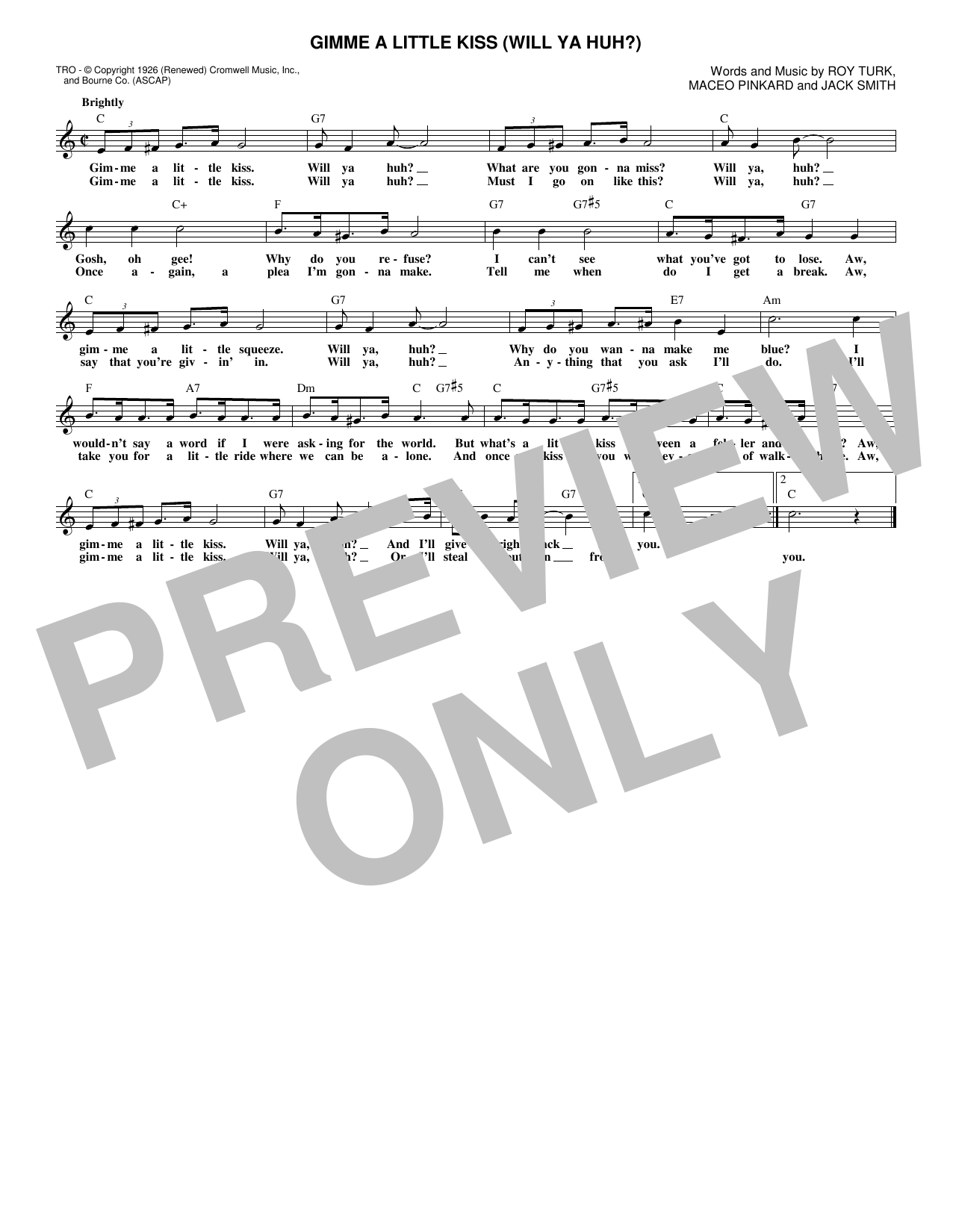 Download Dean Martin Gimme A Little Kiss (Will Ya Huh?) Sheet Music and learn how to play Piano, Vocal & Guitar Chords (Right-Hand Melody) PDF digital score in minutes