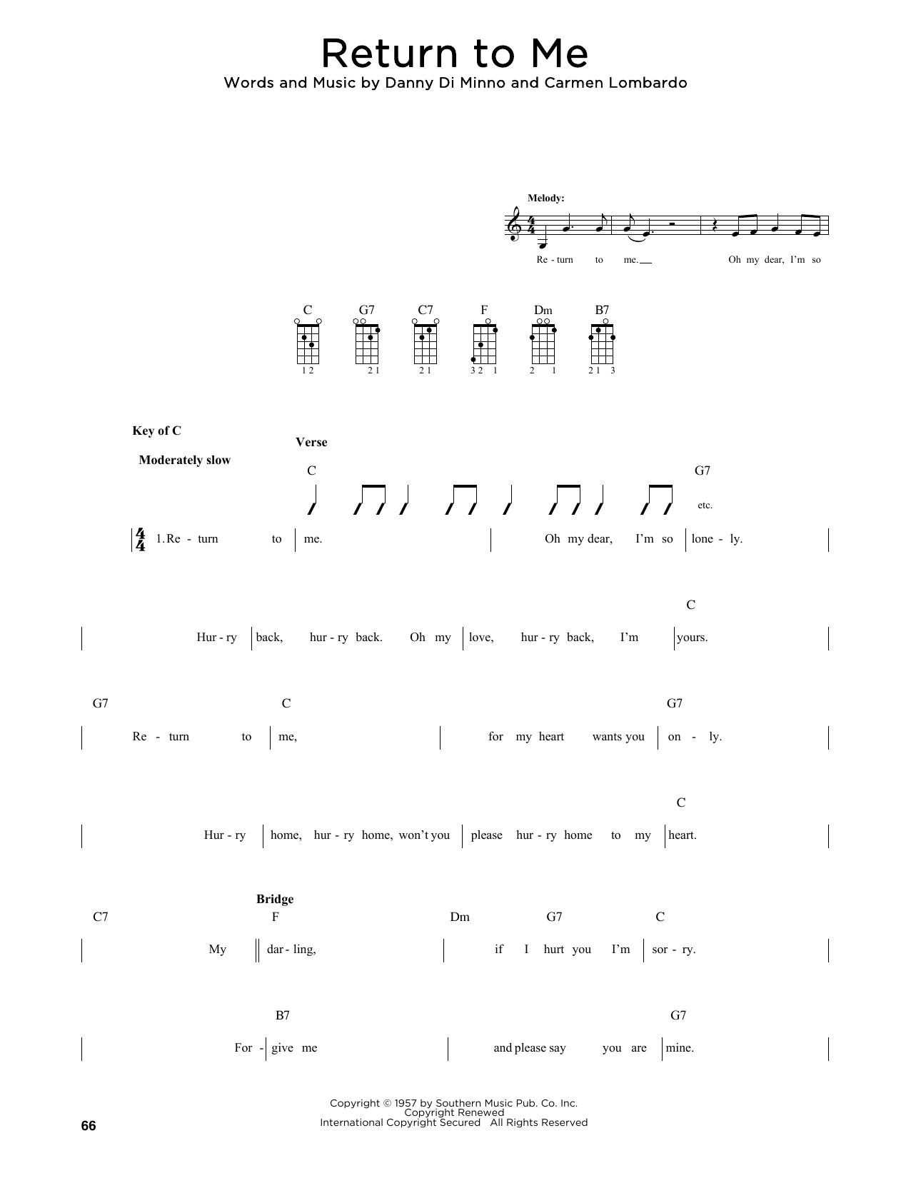 Download Dean Martin Return To Me (arr. Fred Sokolow) Sheet Music and learn how to play Mandolin PDF digital score in minutes