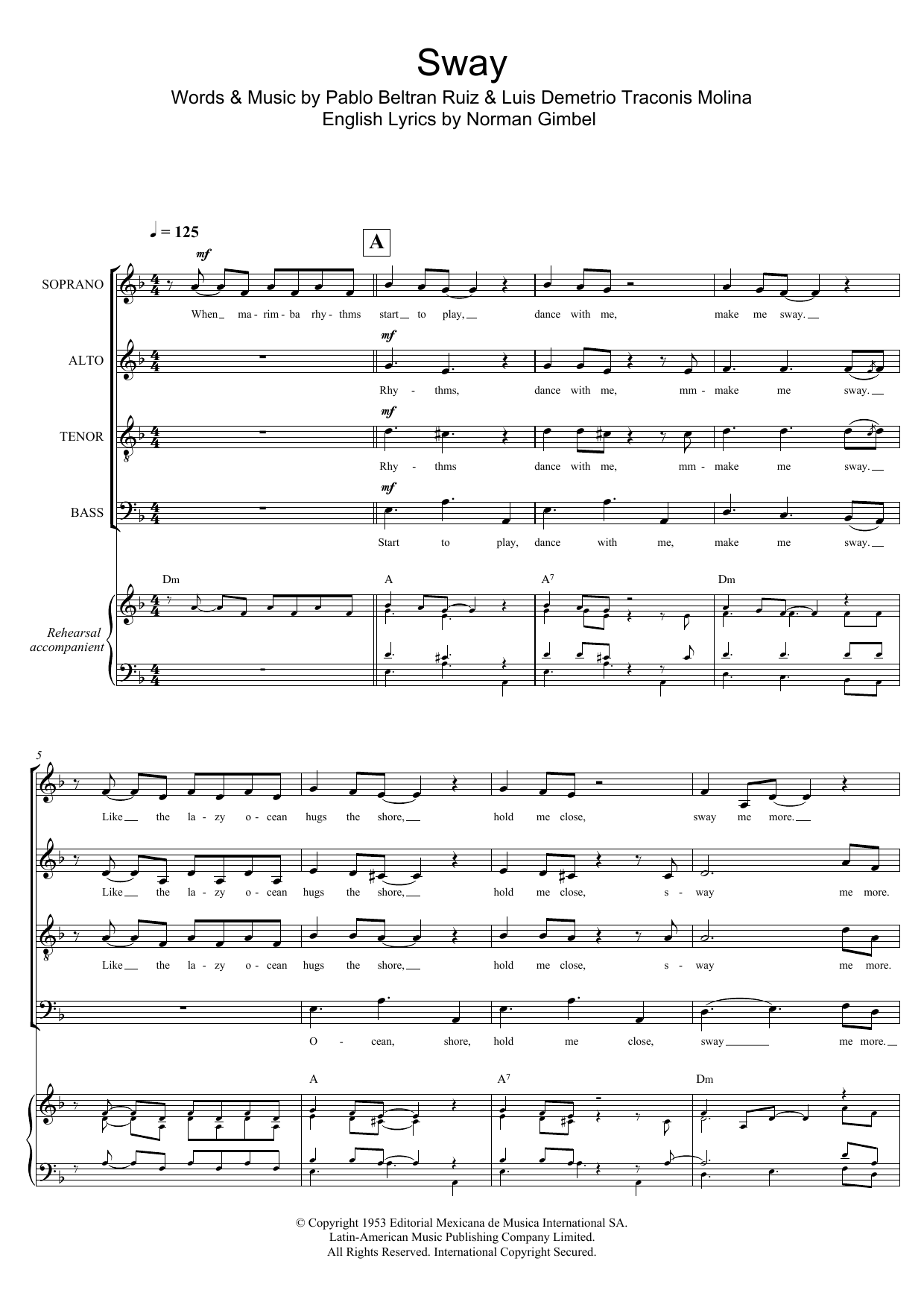 Download Dean Martin Sway (Quien Sera) (arr. Gitika Partington) Sheet Music and learn how to play SATB PDF digital score in minutes