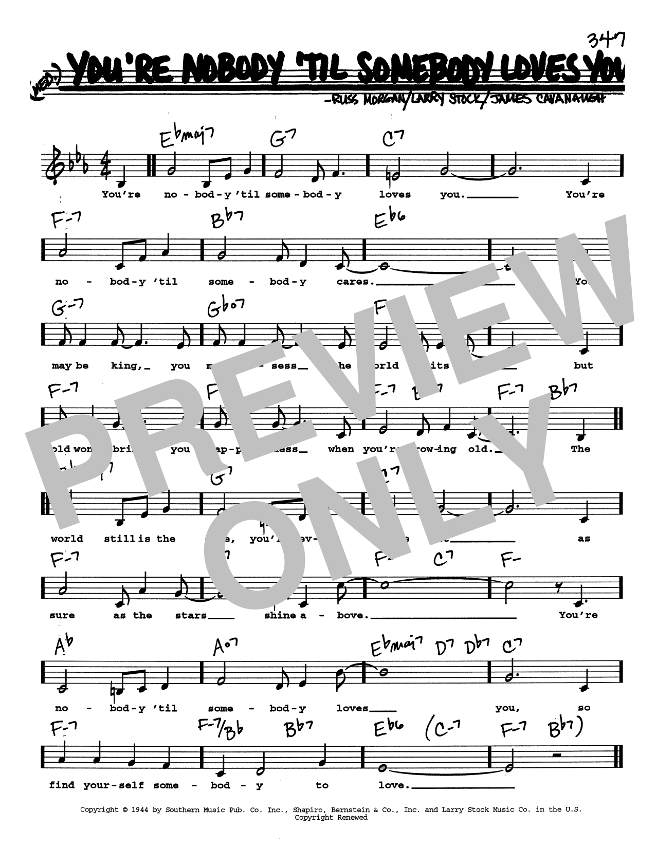 Download Dean Martin You're Nobody 'til Somebody Loves You (Low Voice) Sheet Music and learn how to play Real Book – Melody, Lyrics & Chords PDF digital score in minutes