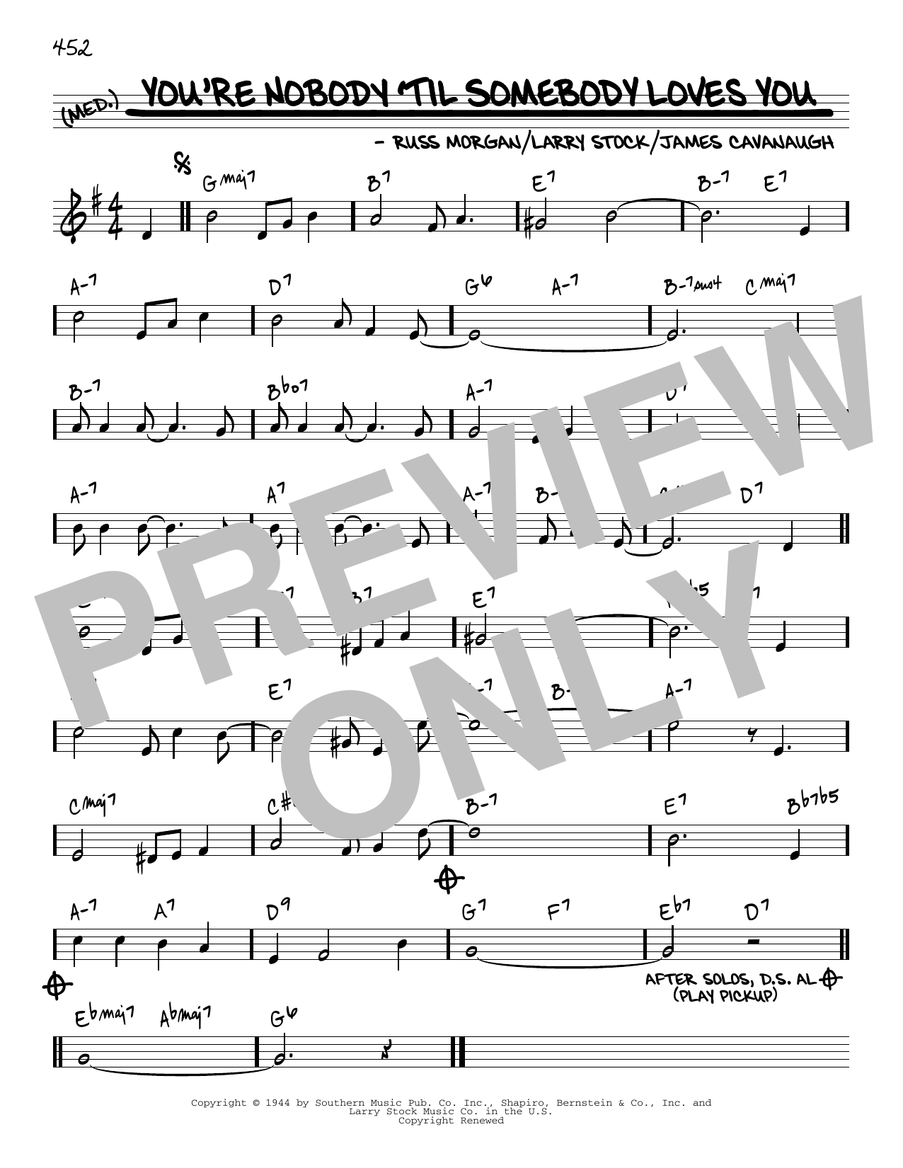 Download Dean Martin You're Nobody 'til Somebody Loves You [Reharmonized version] (arr. Jack Grassel) Sheet Music and learn how to play Real Book – Melody & Chords PDF digital score in minutes