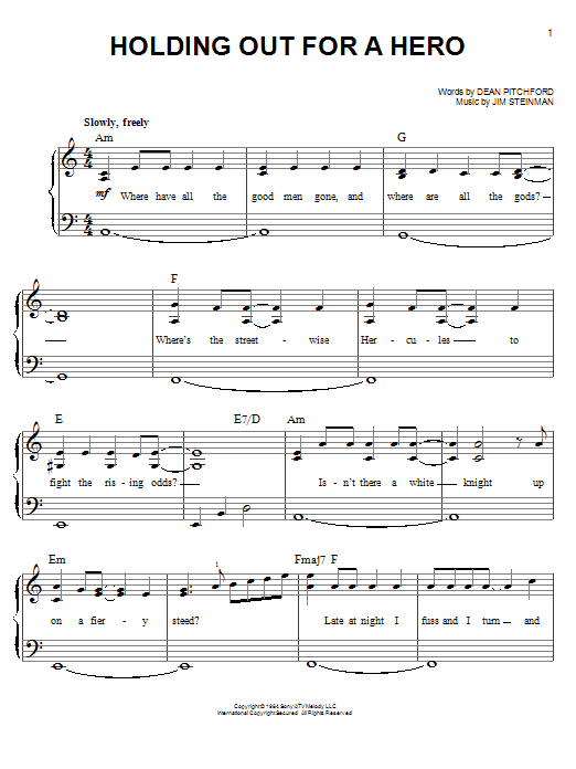 Download Dean Pitchford Holding Out For A Hero Sheet Music and learn how to play Easy Piano PDF digital score in minutes