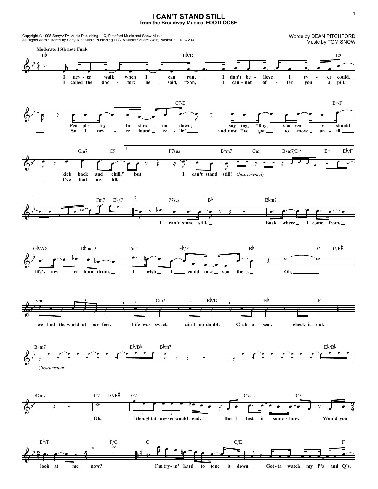 Download Dean Pitchford I Can't Stand Still Sheet Music and learn how to play Melody Line, Lyrics & Chords PDF digital score in minutes