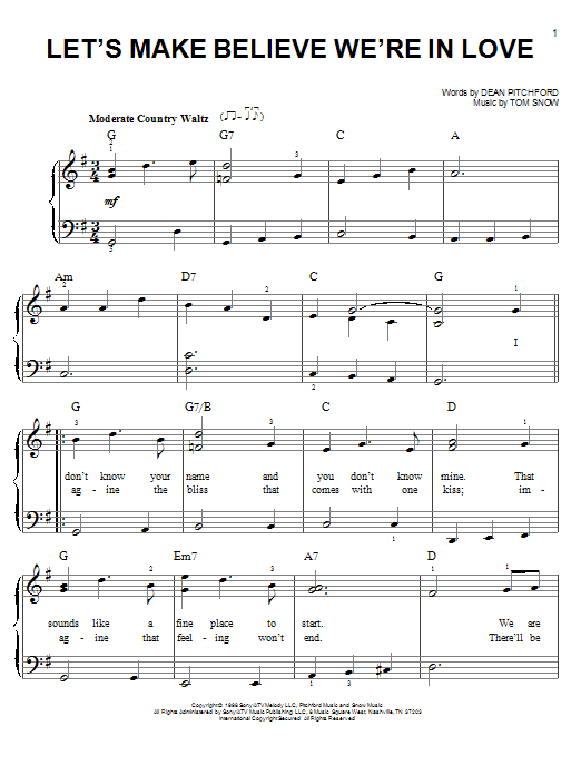 Download Dean Pitchford Let's Make Believe We're In Love Sheet Music and learn how to play Easy Piano PDF digital score in minutes